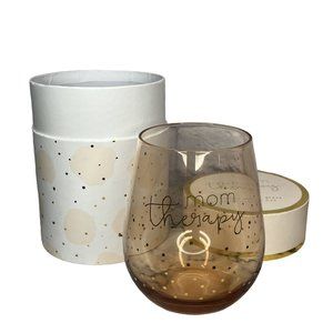 New Paper Destiny by Papyrus‎ Stemless Wine Glass Mom Therapy Gold Dots Box